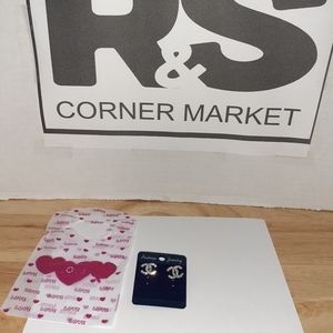 Chanel logo earrings  silver tone back